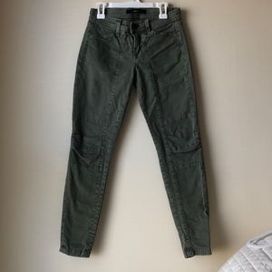J Brand green low-rise moto jean